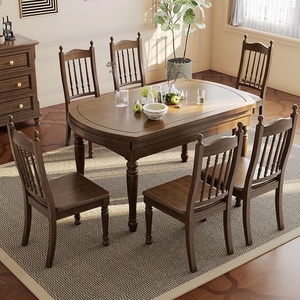 <span class=keywords><strong>Table</strong></span> à manger américaine en bois massif maison restaurant français rétro rétractable <span class=keywords><strong>table</strong></span> à manger ronde pliante et chaise - Product Image 2