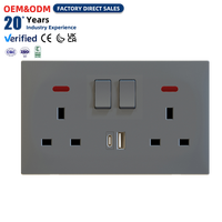 Double prise murale 13A avec interrupteur, voyant néon et port de charge rapide USB Type-C