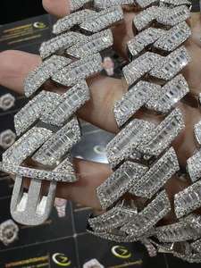 Cadena Cubana de 20 mm con Moissanita, Plata de Ley, Chapada en Oro de 22k, 24 Pulgadas de Diámetro, Collar Clásico Unisex - Product Image 2