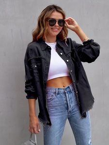 Novo <span class=keywords><strong>Blazer</strong></span> de Cor Sólida 2026, Estilo Médio Longo, Jaqueta de Denim com Mangas Longas Perfuradas, Casaco Estilo Americano - Product Image 6
