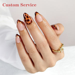 Ins Ontwerp Luipaardprint Nepnagels Korte Amandel Unieke Franse Kunstnagels Tips Op Maat Private Label Nagels Aandrukken - Product Image 1