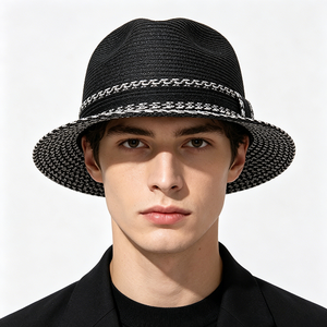 Sombrero de Sol Unisex Negro con Banda Tejida con Patrón Floppy, Personalizado OEM, Transpirable, de Ala Corta, para Viajes al Aire Libre, Playa, Protección Solar, con Cinta ACE - Product Image 1
