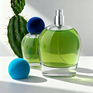 Botella de Perfume de Vidrio de Lujo al por Mayor, 50ml 100ml, Base Gruesa Redonda Plana, <span class=keywords><strong>con</strong></span> Tapón de Flocado Colorido, para Envasado de Aromaterapia - Product Image 5