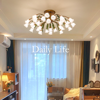 American Farmhouse Floral Plafonnier-LED Dimmable Flush Mount avec abat-jour en verre pour couloir chambre à coucher salle d'étude salon