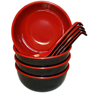Ensemble de 4 grands bols à <span class=keywords><strong>soupe</strong></span> en mélamine et cuillères - Rouge et noir 40 onces - Product Image 2
