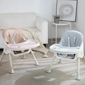 Kursi Makan bayi lipat plastik 4 dalam 1, kursi tinggi baja tahan karat lipat
