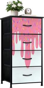 Cómoda con rociadores de helado rosa, sala de estar cajones para almacenamiento de 4, dormitorio, decoración del hogar en Stock, tema dulce divertido - Product Image 2