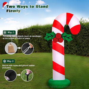 Décoration de Noël gonflable LED imperméable de 6 pieds, canne de bonbon de Noël, baies de houx, rayures rouges et blanches, pour la cour, la maison, le jardin, la fête - Product Image 6