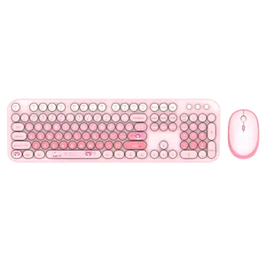 Şık 2.4G kablosuz tam boy klavye fare kombo Set Retro sevimli tasarım USB Laptop için İngilizce dil klavye bağlayın