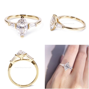 Anéis de Diamante de Noivado IGI Cultivado em Laboratório Tianyu 2ct Ouro Amarelo Sólido 14k Cultivado em Laboratório Lapidação Marquise CVD Joias de Ouro 18k - Product Image 2