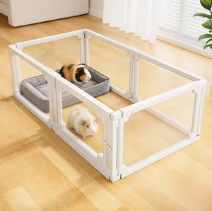 Parc de jeu intérieur pour chien, clôture et cage, moderne, écologique, en acrylique entièrement transparent, motif solide, accessoire en plastique, système à puce unique - Product Image 1