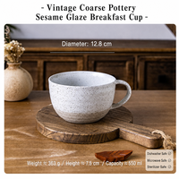 Mug à soupe en céramique de 550 ml, grand bol de petit-déjeuner en poterie rustique avec glaçure bicolore pour flocons d'avoine, yaourt, café, thé