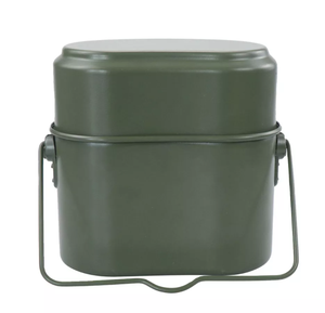 DFM1104 - Recipiente de Aluminio para Trabajo al Aire Libre y Combate en el Campo, 2 Compartimentos, Tapa, Olla para Calentar Alimentos, 3 Piezas en Uno - Product Image 3