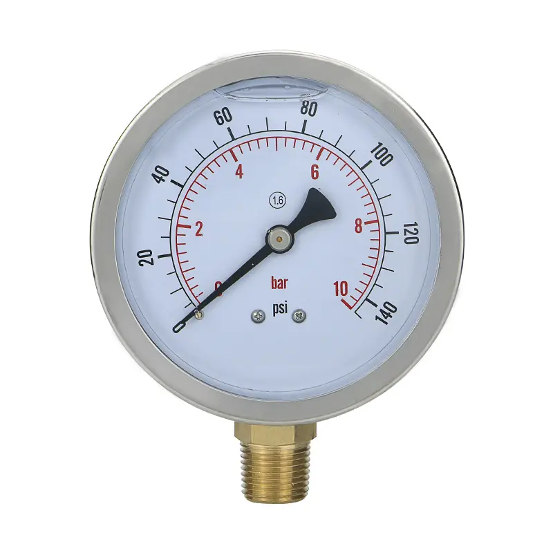Medidor de pressão de enchimento de óleo conector de bronze tipo tubo de glicerina Bourdon de 4 polegadas Manômetro