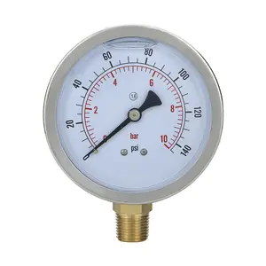 Konektor kuningan pengisi oli pengukur tekanan 4 inci gliserin Bourdon tabung jenis Manometer