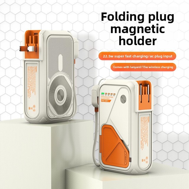 New 3-in-1 Built-in Cable External Battery Power Bank Type-C Output Multifunctional AC Plug 10000mAh Large Capacity Plastic