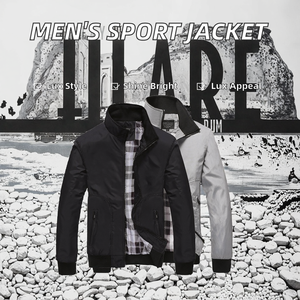 Vêtement de sport décontracté pour homme en gros, coupe-vent, veste de moto, fermeture éclair enduite, col montant fin, style business, hiver, lettre - Product Image 2