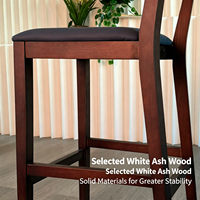Tabouret de bar minimaliste moderne en bois massif, stable et écologique, avec dossier, hauteur de comptoir, pour petite cuisine, îlot ou bar, couleur lait.