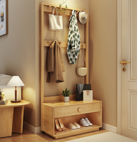 Meuble d'entrée en bois massif avec miroir, tiroir et banc à chaussures intégré