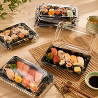 Multi-formaat transparante PET sushi doos met patroon, anti-condens afneembaar deksel voor koude gerechten, fruit en gebak