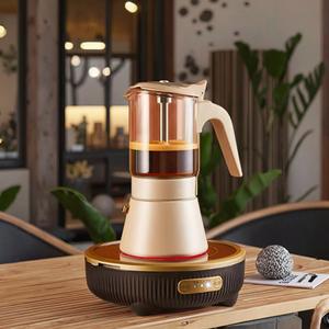 Cafetera <span class=keywords><strong>Moka</strong></span> de Acero Inoxidable, para Uso Doméstico, Cafetera de <span class=keywords><strong>Doble</strong></span> Válvula con Vertido, Capacidad de Agua de 350 ml, Cuerpo de Vidrio para una Fácil Visualización - Product Image 4