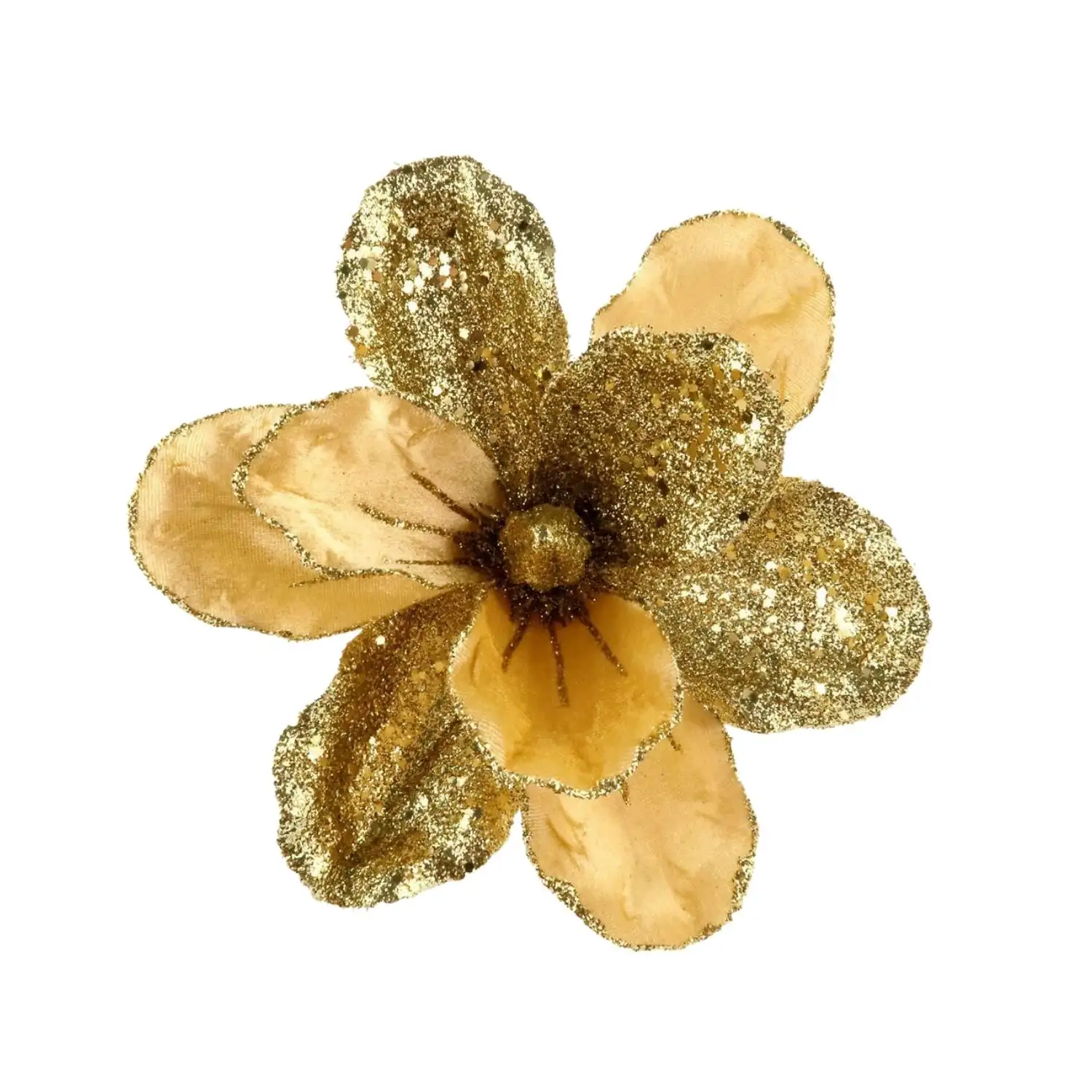 Hot Sale Luxury Christmas Tree Decoration Golden Shimmer Glitter Sequin Velvet Yellow Magnolia Artificial Christmas Flower Decor