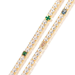 قلادة تنس براقة 5 مكعب من الزركونيا باللون الأخضر والوردي لهجات على شكل قلب متقاطع للذكرى السنوية لؤلؤ للنساء - Product Image 3