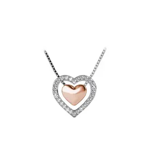Joias de cristal s925/bronze premium, joias com pingente dupla de coração para a namorada destiny joias