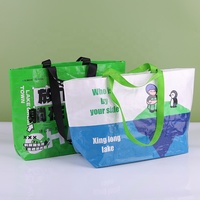 Sac de courses réutilisable en PP tissé grande capacité pour le quotidien avec poignées en sangle noire, impression intégrale, commandes en gros