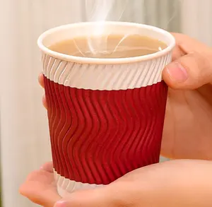 커버가있는 일회용 종이 커피 컵 이중 다림질 골판지 컵