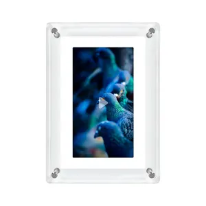 Moldura para fotos digitais LCD de vídeo de movimento universal acrílico transparente, tela IPS de 7 polegadas, 4 GB de cristal