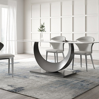 GEDO Table à manger de luxe pour la maison avec base moderne en acier inoxydable en forme de lune Plateau en marbre de haute qualité Meubles populaires pour la maison