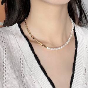 Collar de Perlas de Agua Dulce Naturales Francesas, Versátil, Simple, Asimétrico, Cadena para Clavícula, Estilo Moderno y de Nicho, en Capas - Product Image 2