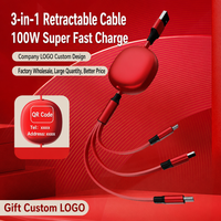 Câble de charge rapide USB-A rétractable 3-en-1 pour téléphone portable |   Type-C pour Micro USB |   Logo personnalisé, fabrication OEM, vente en gros