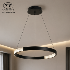 Lustre moderne en métal avec anneau LED, télécommande à intensité variable, tricolore, hauteur réglable pour salle à manger, salon - Product Image 1