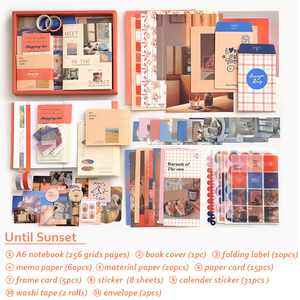Kit de papeterie vintage esthétique imprimé avec reliure cousue, cadeau, papier de scrapbooking, carnet A6 quadrillé - Product Image 6