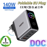 Chargeur mural numérique GaN pliable Tommox 140W 100W 40W multi-ports USB-C PD à charge rapide pour ordinateur portable, tablette et mobile avec écran