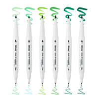Kmay K-687 6 couleurs double pointe Fineliner stylo vert Collection 6/PCS stylos à base d'eau Blendable pinceau à encre et pointes fines pour les enfants