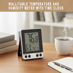 Relógio Digital de Parede/Mesa LCD Personalizado com Logo, Medidor de Temperatura e Umidade, Termômetro Higrômetro com Luz de Fundo e Relógio - Product Image 2