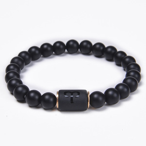 Bijoux fantaisie 8mm Bracelet en agate noire Bracelet d'horoscope en onyx perlé géométrique pour femmes et hommes pour l'amitié - Product Image 1