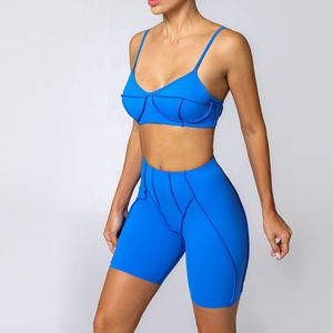 Aoyema vente en gros personnalisé à séchage rapide été course solide motif licou Sexy soutien-gorge short de vélo Stretch 2 pièces ensemble pour vêtements de sport - Product Image 4