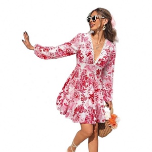Nouvelle robe afghane bohème vintage à manches longues, col en V, en dentelle florale, décontractée, pour les vacances, longueur genou, style A-line pour femme - Product Image 6