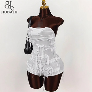 <span class=keywords><strong>Mono</strong></span> sin tirantes con hombros descubiertos, ajustado, <span class=keywords><strong>blanco</strong></span>, sexy, con borlas, para <span class=keywords><strong>fiesta</strong></span> y club, para mujer, verano 2026 - Product Image 1