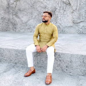 Conjunto de Kurta y Pijama de Seda para Hombre, Estampado Butti en Contraste, Ropa India y Pakistaní para Fiestas - Product Image 1