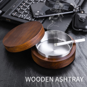 Custom <strong>Ashtray</strong> with Smokers Stainless Steel Liner Ash Tray Windproof Durable Easy to Clean <strong>Cool</strong> <strong>Ashtrays</strong> Wooden <strong>Ashtray</strong> with Lid - Product Image 5
