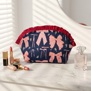3 Piece Quilted Bow Print Tote Bag Set with Cosmetic Pouch and Round Mat, Reusable Cotton Fabric <b>Gift</b> Set - Product Image 2