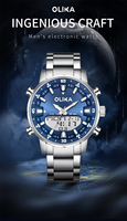 Jam tangan kuarsa Digital baja tahan karat bercahaya LED pria kualitas tinggi multifungsi mode bisnis 47mm Diameter Dial Alloy