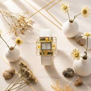 <span class=keywords><strong>Montre</strong></span> en résine avec fleurs séchées naturelles Soleviah, <span class=keywords><strong>montre</strong></span> à quartz carrée avec marguerite, <span class=keywords><strong>bracelet</strong></span> en cuir blanc, montres florales faites à la main pour femmes - Product Image 4