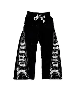 Custom 100% cotton Streetwear zip up baggy premium print casual men's flare track pants   trousers
