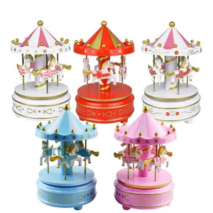 Carillon Merry-Go-Round, carillon piccolo carosello con 4 cavalli decorazioni classiche per regalo di compleanno di nozze di natale